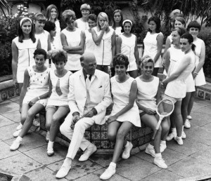 Teddy Tinling Surrounded by Tennis Stars Modelling his Designs, 1967