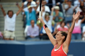 Roberta Vinci of Italy celebrates defeating Serena Williams (Photo credit Jewel Samad/AFP/Getty Images)