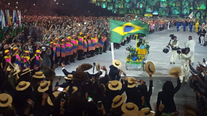 Host nation Brazil enters the stadium